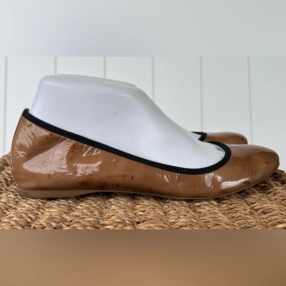J. Crew Women’s Suzette Patent Camel & Black Ballet Flats Fitted‎ Heel Size 7